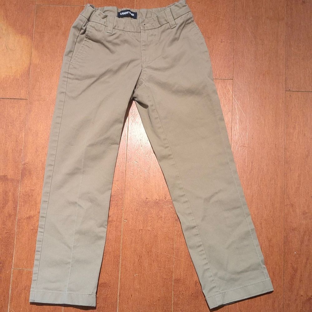 Girls Lands' End School Uniform Pants Size 8, Khaki Beige with Pink Trim